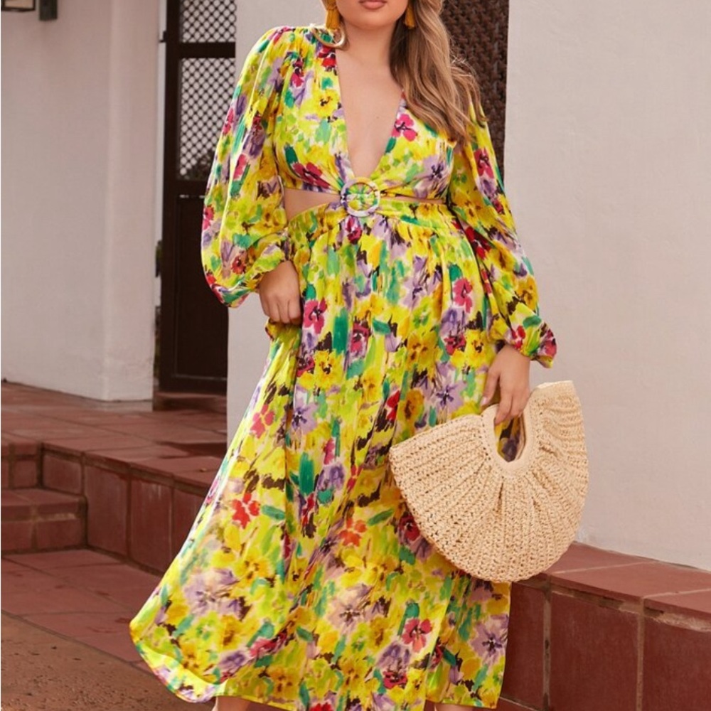 SHEIN plunging neck, lantern sleeve dress Size Medium. Worn twice.